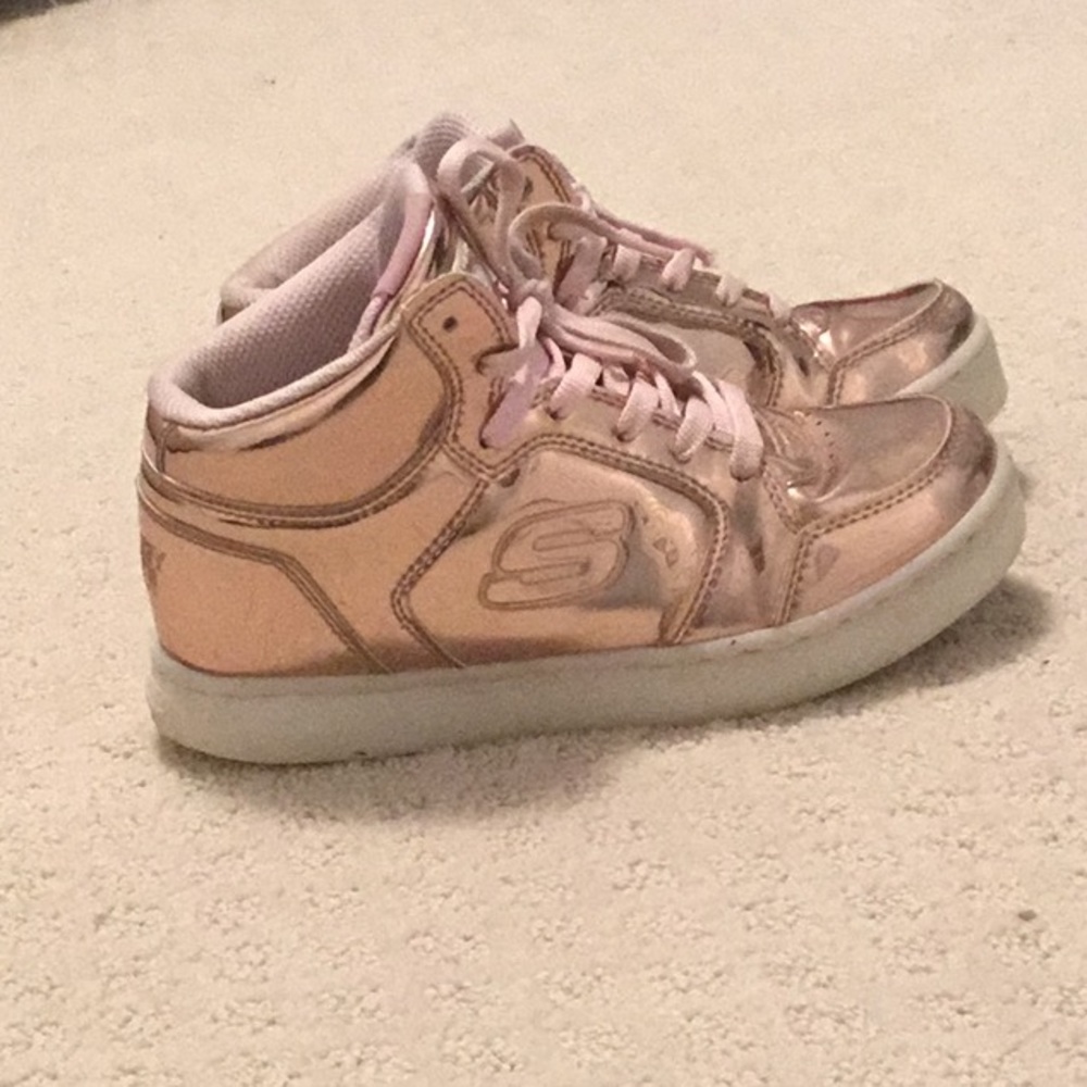 Girls metallic rose gold high top sneakers
